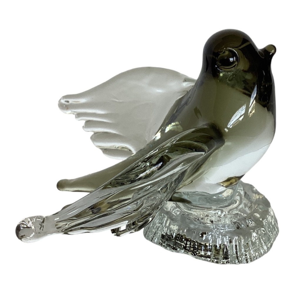Murano Style Tree Swallow Bird Figurine Taking Flight Clear And Green Art Glass - Picture 8 of 16